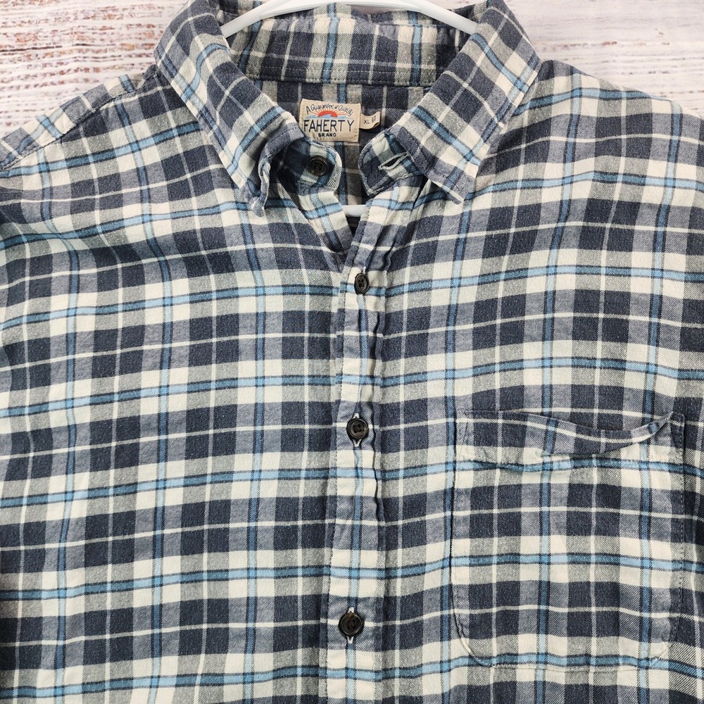 Faherty Brand Mens XL The Movement Featherweight Flannel Shirt Blue Plaid
